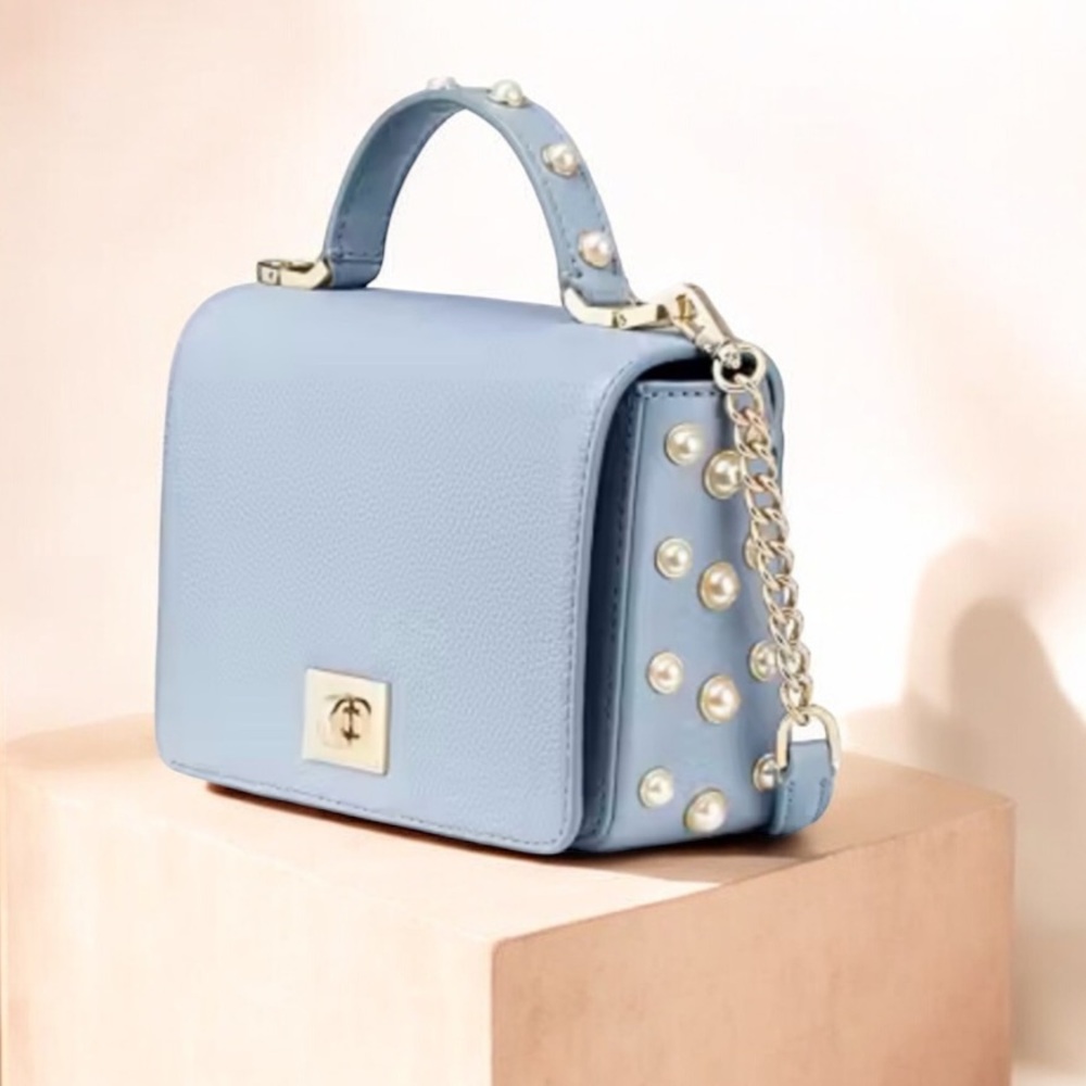 Kate Spade Elegant Pearl-Stud Light Blue Top-Handle Women's Bag EUC - Picture 4 of 15